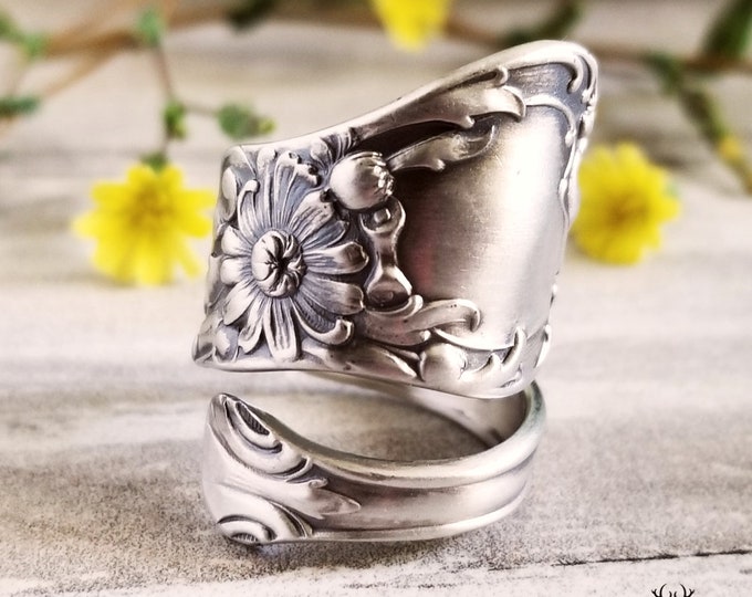 Sterling Daisy Ring, Daisy Spoon Ring, Flower Spoon Ring, Vintage Sterling Silver Ring, Vintage Floral Ring Sterling Silver Ring, 1260B