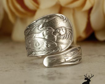 Native American Ring, Indigenous Wrap Ring, Sterling Silver Spoon Ring, Unique Spoon Jewelry, Sterling Silver Souvenir Spoon Ring, 2378