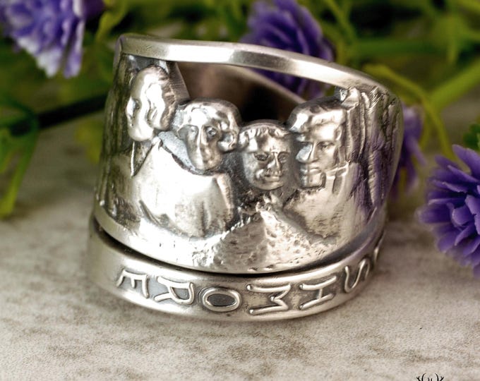 Sterling Silver Mount Rushmore Ring, Adjustable Historical Ring, Vintage Rushmore Presidential Ring, Silver South Dakota Spoon Ring, 1312B