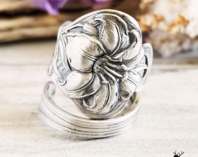Sterling Lily Spoon Ring, Vintage Spoon Ring, Art Nouveau Spoon Ring, Vintage Flower Jewelry, Sterling Silver Spoon Ring, Floral Ring, 512