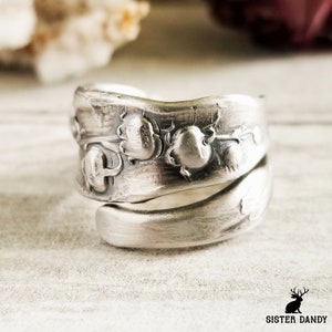 Small Lily of the Valley Spoon Ring, Sterling Silver Spoon Ring, Vintage Floral Lily Ring, Antique Silver Flower Spoon Ring, 222Q