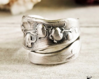 Small Lily of the Valley Spoon Ring, Sterling Silver Spoon Ring, Vintage Floral Lily Ring, Antique Silver Flower Spoon Ring, 222Q