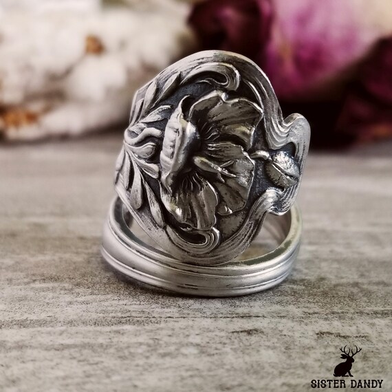 Paye & Baker Poppy Ring, Sterling Silver Wildflower Ring, Vintage