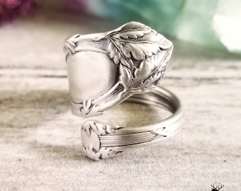 Oak Leaf Sterling Spoon Ring, Botanical Spoon Ring, Vintage Spoon Ring, Vintage Spoon Jewelry, Nature Inspired Spoon Ring, Leaf Ring, 1708
