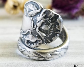 Vintage Sterling Poppy Wrap Ring, Floral Sterling Ring, Wildflower Vintage Ring, Vintage Flower Ring, Sterling Silver Flower Ring, Gift, 674