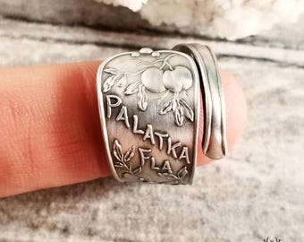 Sterling Silver Fruit Ring, Vintage Palatka Citrus Grove Ring, Fruit Wrap Ring, Art Nouveau Sterling Floral Ring, Florida Fruit Ring, 1960