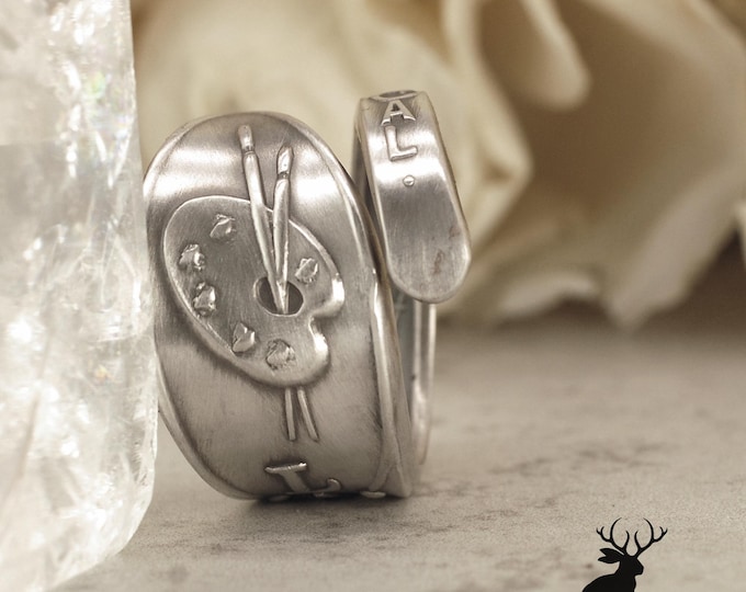 Sterling Silver Laguna Beach Ring, California Art & Culture Ring, Vintage California Painters Ring, Adjustable Antique Spoon Ring, 2466