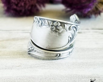 Forget-Me-Not Flower Ring, Flower Bridal Spoon Ring, Bridesmaid Floral Ring, Forget-Me-Not Jewelry, Art Nouveau Style Spoon Ring 240