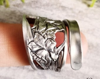 Daffodil Wildflower Sterling Ring, Handmade Floral Unger Ring, Vintage Bloom Ring, Silver Spoon Ring, Floral Ring, Antique Flower Ring, 372