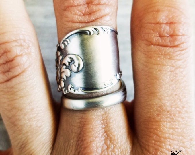 Handmade Victorian Sterling Ring, Sterling Silver Boho Ring, Rococo Style Vintage Ring, Elegant Sterling Ring, Antique Spoon Jewelry, 1045