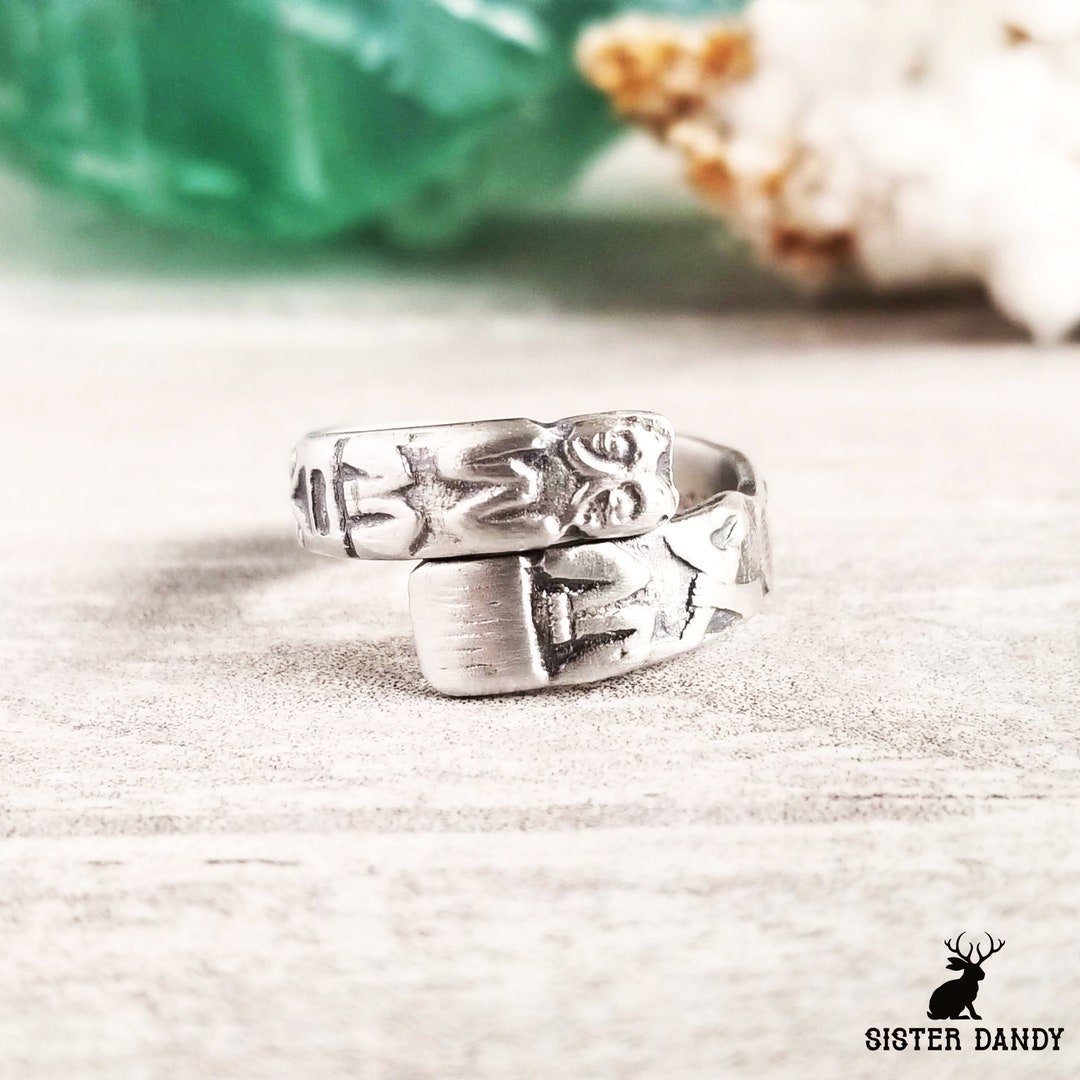 Dainty Totem Pole Ring, Small Silver Native Tribal Ring, Sterling Wrap ...
