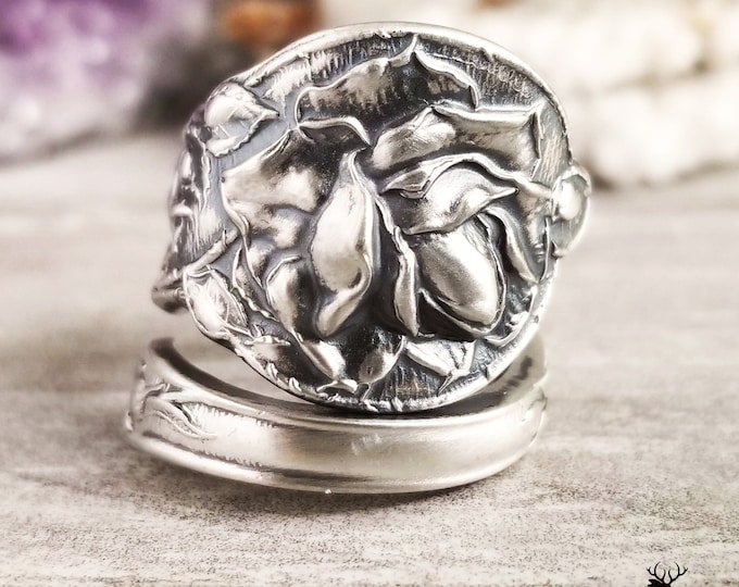 Vintage Rose Ring, Sterling Rose Ring, Sterling Spoon Ring, Vintage Rose Ring, Antique Rose Jewelry, Retro Rose Ring, Rose Flower Ring, 736