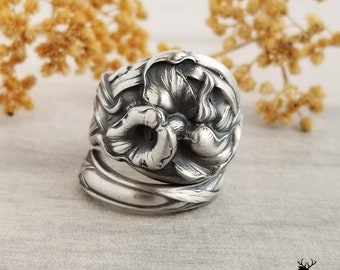 Orchid Sterling Spoon Ring, Antique Floral Spoon Ring, Vintage Spoon Ring, Vintage Spoon Jewelry, Unique Sterling Silver Spoon Ring, 751