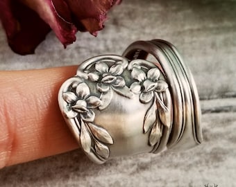 Sterling Jonquil Ring, Unique Narcissus Bloom Ring, Vintage Daffodil Wrap Ring, Silver Spring Ring, Floral Ring, Antique Flower Ring, 1952