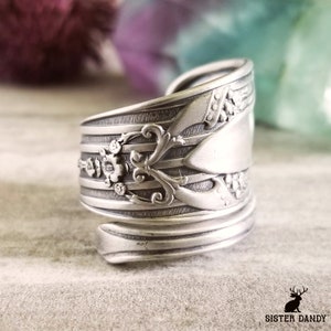 Fleur De Lis Ring, Spirale Löffel Ring, Vintage Löffel Ring, Vintage Löffel Schmuck, Sterling Silber Löffel Ring, Spiralring, 1526
