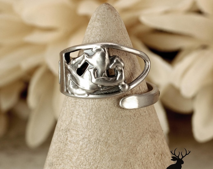 Sterling Cowboy Ring, Texas Bronc Riding Ring, Small Cowboy Ring, Silver Southwest Wrap Ring, Vintage Souvenir Silver Spoon Ring, 2235B