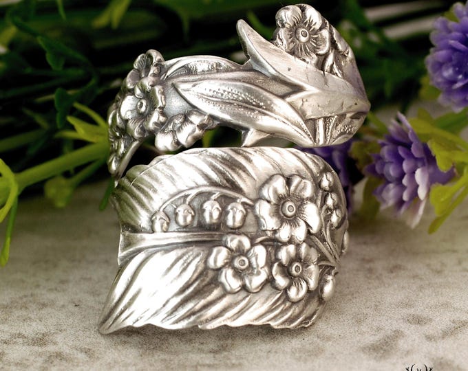 Rare Cupid's Arrow Bloom Ring, Art Nouveau Archery Wrap Ring, Vintage Sterling Forget-Me-Not Ring, Vintage Sterling Silver Spoon Ring, 1732