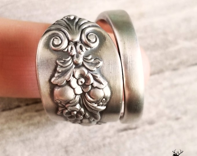 1900's Antique Victorian Ring, Vintage Grapes & Pear Ring, Antique Ring Gift, Art Nouveau 925 Fruit Ring, Sterling Silver Spoon Ring, 1491