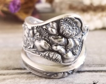 Shiebler Wild Rose Ring, Sterling Silver Rosa Canina Ring, Art Nouveau Ring, Vintage Bloom Jewelry, Sterling Silver Shiebler Spoon Ring, 658