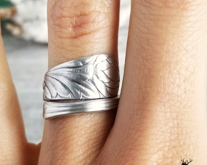 Petite Sterling Tulip Ring, Small Silver Tulip Wrap Ring, Sterling Silver Flower Bloom Ring, Art Nouveau Bridal Flower Spoon Ring, 1280