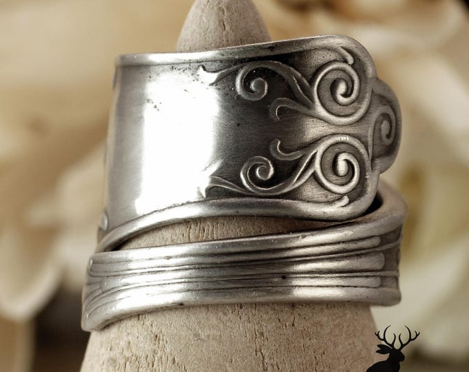 Sterling Elegant Boho Ring, Antique Silver Rococo Ring, Vintage Swirl Wrap Ring, Silver Flourish Ring, Art Nouveau Towle Spoon Ring, 835