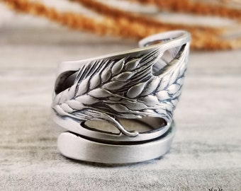 Sterling Wheat Spoon Ring, Botanical Spoon Ring, Baking Wheat Spoon Ring, Vintage Spoon Jewelry, Nature Inspired Spoon Ring, Leaf Ring, 1829