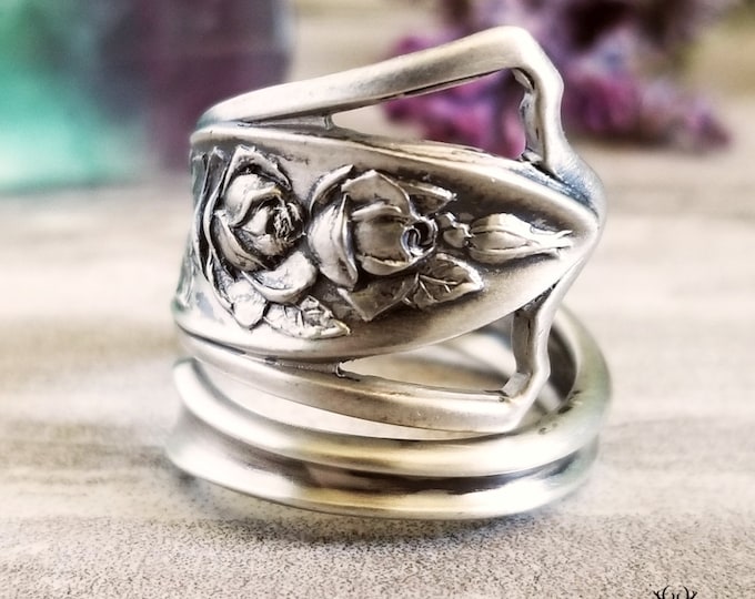 Sterling Rose Ring, Rose Spoon Ring, Sterling Spoon Ring, Vintage Rose Ring, Antique Rose Jewelry, Retro Rose Ring, Rose Flower Ring, 1025