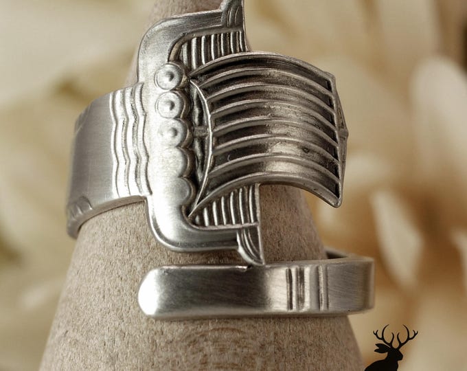 Norne Sterling Norse Viking Ship Ring, 1935 Norwegian Sterling Silver Ring, Vintage Norway Silver Jewelry, Viking Ship Spoon Ring, 2445