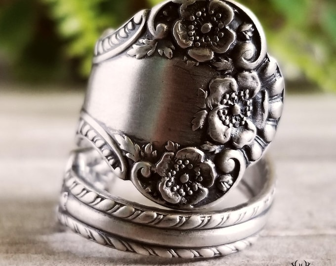 Gorham Buttercup Sterling Silver Wrap Ring, Vintage Silver Rose Flower Ring, Flower Sterling Spoon Ring, Antique Floral Spoon Ring, 316D