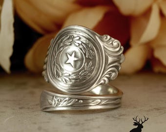 Texas State Ring, Sterling Texas Wrap Ring, Sterling Spiral Ring, Lone Star State Ring, Southwest Ring, Vintage Souvenir Spoon Ring, 2360