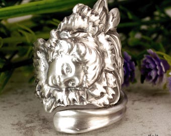 Elegant Diana Goddess Ring, Vintage Manchester Silversmiths Carnation Goddess Bloom Ring, Unique Handmade Sterling Silver Spoon Ring, 180