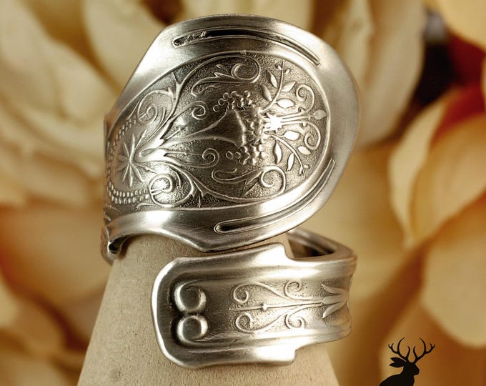 Sterling Silver Boho Wrap Ring, Victorian Sterling Spiral Ring, Rococo Vintage Spoon Ring, Antique Sterling Silver Spoon Ring, 2373