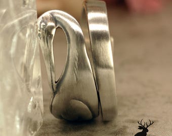 950 Silver Crane Ring, Tsuru Bird of Heaven Ring, Heavenly Messenger Ring, Unique Vintage Silver Spiral Ring, Silver Avian Spoon Ring, 2326