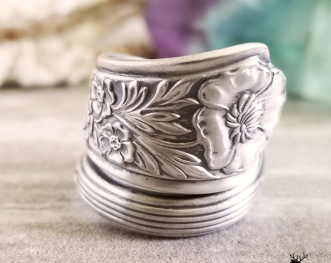 Sterling Wild Rose Ring, Vintage Rose Ring, Rose Spoon Ring, Sterling Spoon Ring, Antique Jewelry, Retro Rose Ring, Rose Flower Ring, 1492