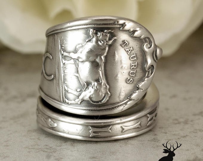 Taurus Zodiac Silver Bull Ring, Sterling Silver Ring, Zodiac Ring, Taurus Silver Spoon Ring, Silver Astrology Ring, Tarot Jewelry Gift, 769C
