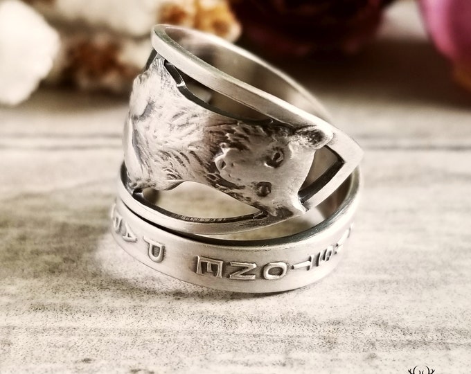 Silver Bear Ring, Sterling Silver Yellowstone Ring, Silver Bear Ring Gift, Grizzly Bear Silver Ring, Silver Teddy Bear Spoon Ring, 1713B