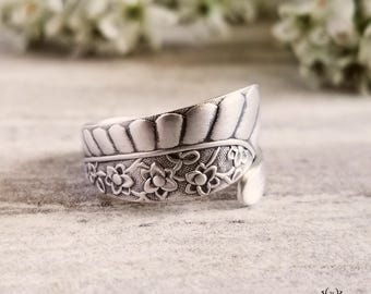 Dainty Forget-Me-Not Flower Ring, Forget-Me-Not Bloom Ring, Art Nouveau Style Spoon Ring, Flower Bridal Spoon Ring, Bridesmaid Floral, 2042