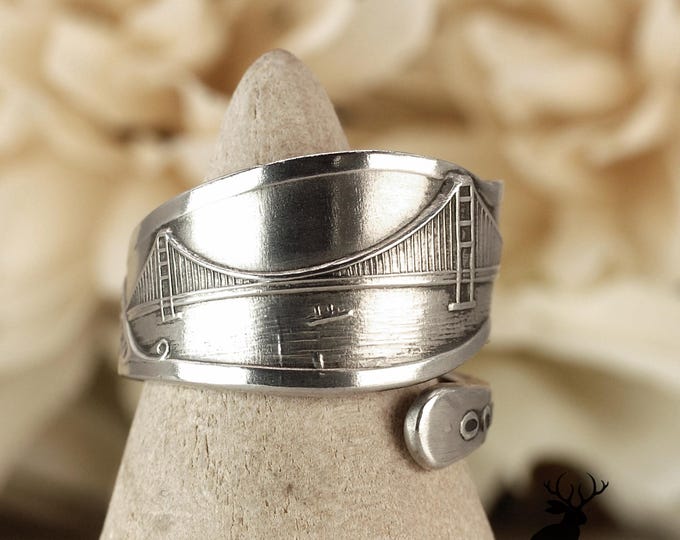 Golden Gate Bridge Ring, San Francisco Wrap Ring, Golden Gate California Ring, Vintage Sterling Silver Souvenir Ring, 2044B