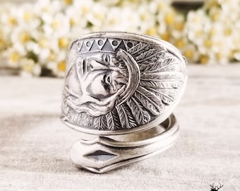 Native American Ring, Chief Ring, Sterling Headress Ring, Handmade Spoon Ring, Spoon Jewelry, Sterling Silver Spoon Ring, Souvenir Ring, 857