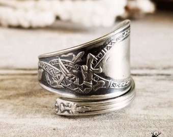 Norse Dragon Ring, Viking Dragon Wrap Ring, Vintage Scandinavian Weave Ring, Silver Norwegian Dragon Ring, Antique Silver Spoon Ring, 318