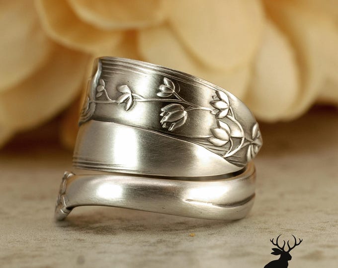 Stunning Wild Flower Bloom Ring, Sterling Floral Ring, Vintage Spring Blossom Ring, Art Nouveau Sterling Silver Botanical Spoon Ring, 2383