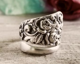 Elegant Victorian Wildflower Ring, Antique Sterling Silver Bloom Ring, Brides Bouquet, Botanical Gift for Her, Adjustable Floral Ring, 886