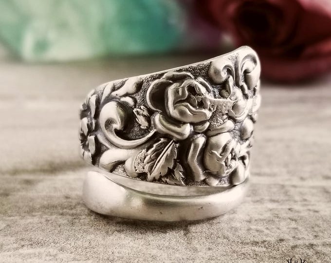 Elegant Victorian Wildflower Ring, Antique Sterling Silver Bloom Ring, Brides Bouquet, Botanical Gift for Her, Adjustable Floral Ring, 886
