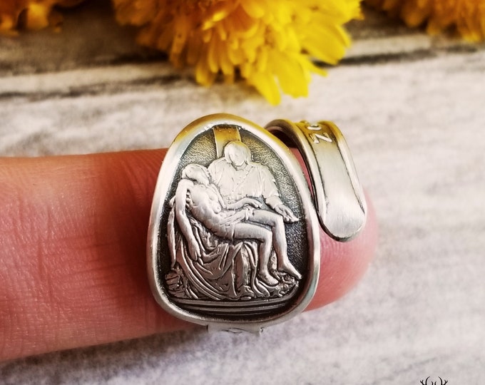 Sterling Vatican City Ring, Silver Adjustable Vatican Pavilion Ring, Silver Cultural Ring, Silver Spirital Ring, Sterling Spoon Ring, 1940