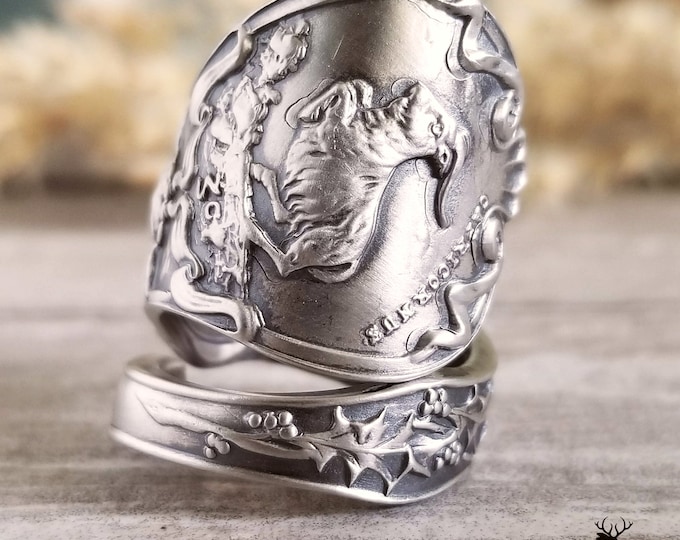 Capricorn Zodiac Silver Goat Ring, Sterling Silver Ring, Zodiac Spoon Ring, Capricornus Spoon Ring, Vintage Goat Ring, Tarot Jewelry, 1371