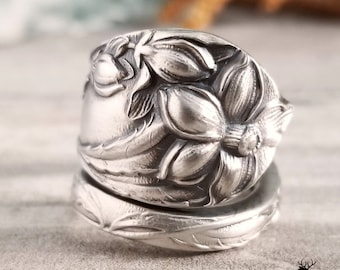 Daffodil Sterling Spoon Ring, Floral Unger Spoon Ring, Vintage Spoon Ring, Silver Spoon Ring, Floral Ring, Antique Flower Ring, 348B