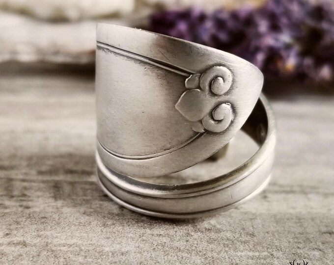 Vintage Bohemian Ring, Sterling Victorian Ring, Sterling Swirl Ring, Antique Rococo Ring, Sterling Silver Spoon Ring, Boho Swirl Ring, 1107