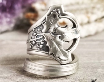Holly Silver Ring, Art Nouveau Holly Sterling Spoon Ring, Mistletoe Spoon Ring, Antique Christmas Silver Ring, Plant Spoon Ring, 599