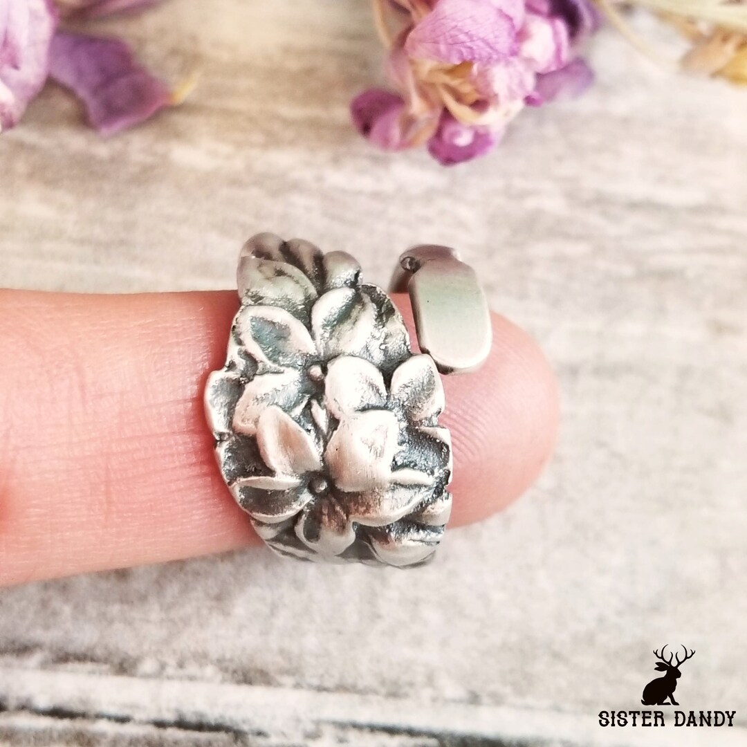 Dainty Violet Sterling Flower Spoon Ring, Vintage Floral Silver Spoon ...