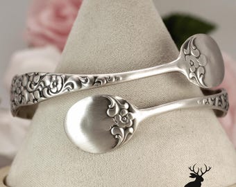 Dominick & Haff Rococo Forget-Me-Not Tong Bracelet, Art Nouveau Forget-Me-Not Cuff, Antique Sterling Silver Spoon Jewelry, 116BR